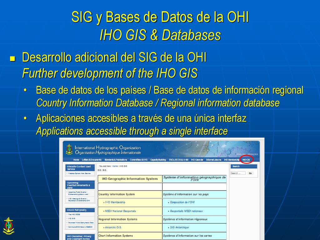 SIG y Bases de Datos de la OHI IHO GIS & Databases
