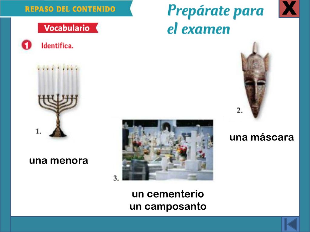 X una máscara una menora un cementerio un camposanto