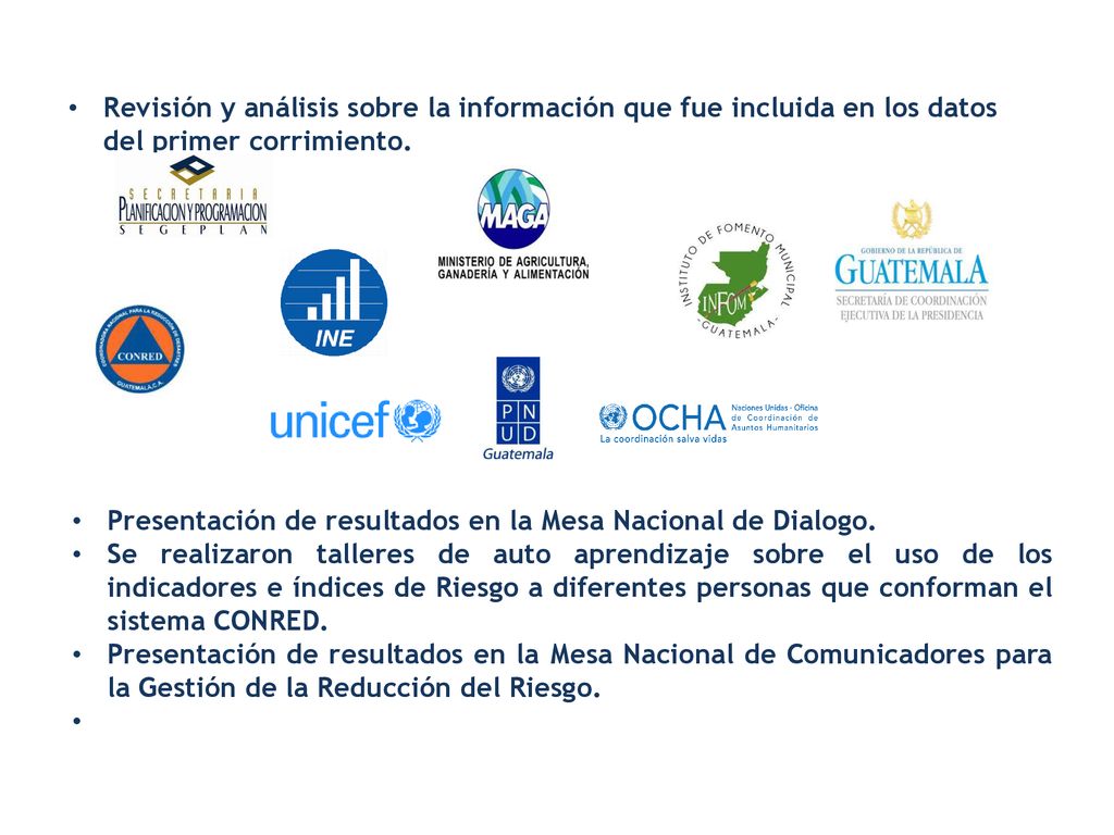 Revisión y análisis sobre la información que fue incluida en los datos del primer corrimiento.