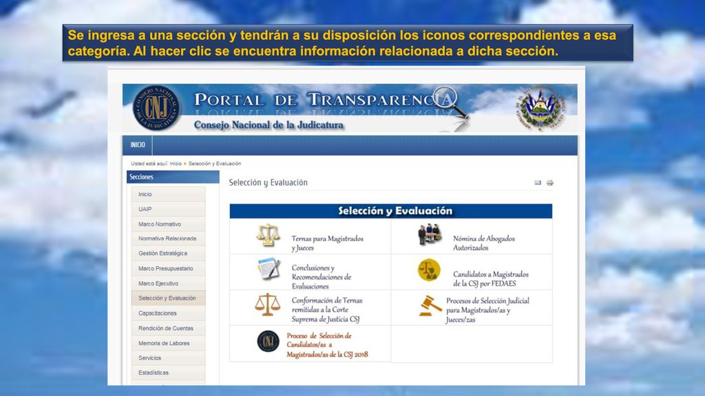 Se ingresa a una sección y tendrán a su disposición los iconos correspondientes a esa categoría.