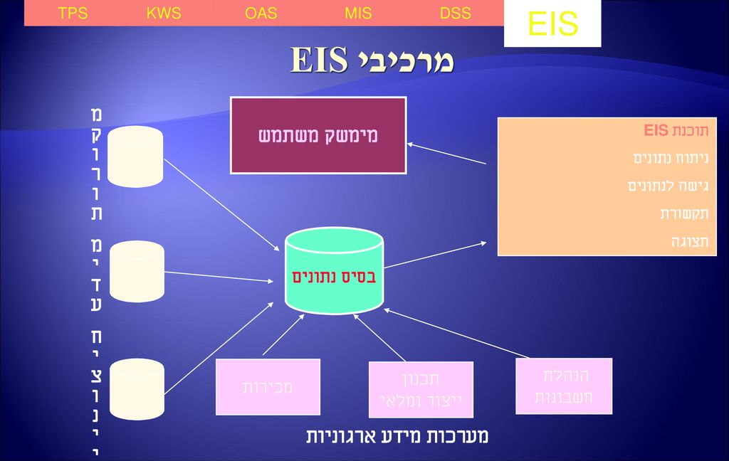 מרכיבי EIS EIS מקורות מימשק משתמש מידע חיצוניים מערכות מידע ארגוניות