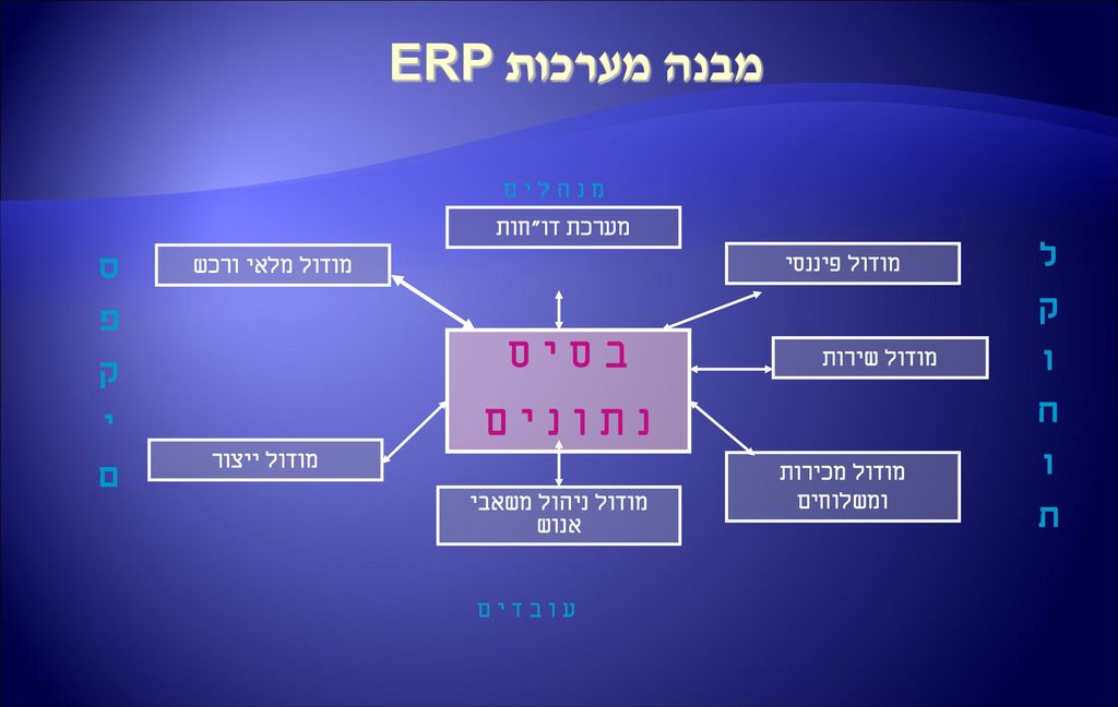 מבנה מערכות ERP ס פ ק י ם ל ק ו ח ו ת ב ס י ס נ ת ו נ י ם מ נ ה ל י ם