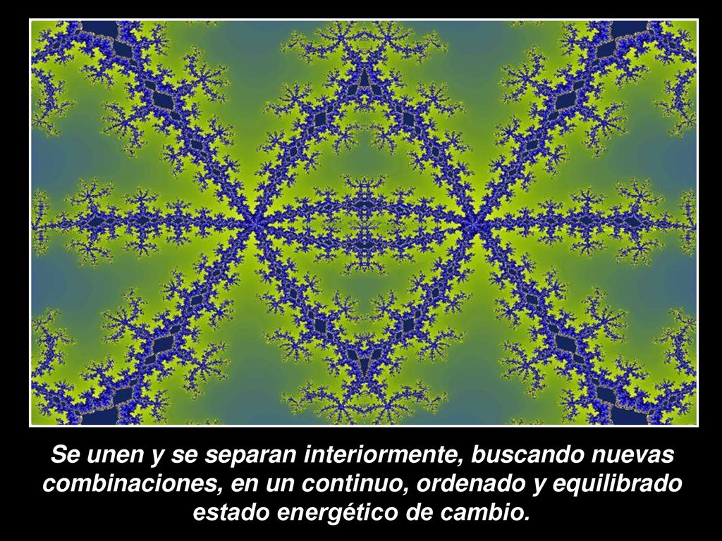 Se unen y se separan interiormente, buscando nuevas combinaciones, en un continuo, ordenado y equilibrado estado energético de cambio.