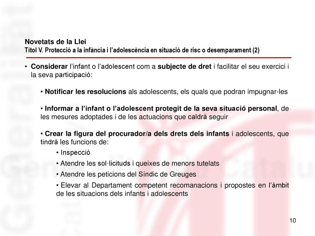 Novetats de la Llei Títol V. Protecció a la infància i l’adolescència en situació de risc o desemparament (2)