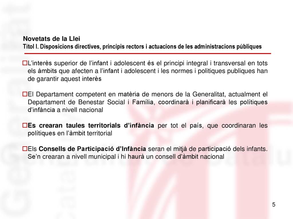 Novetats de la Llei Títol I. Disposicions directives, principis rectors i actuacions de les administracions públiques.