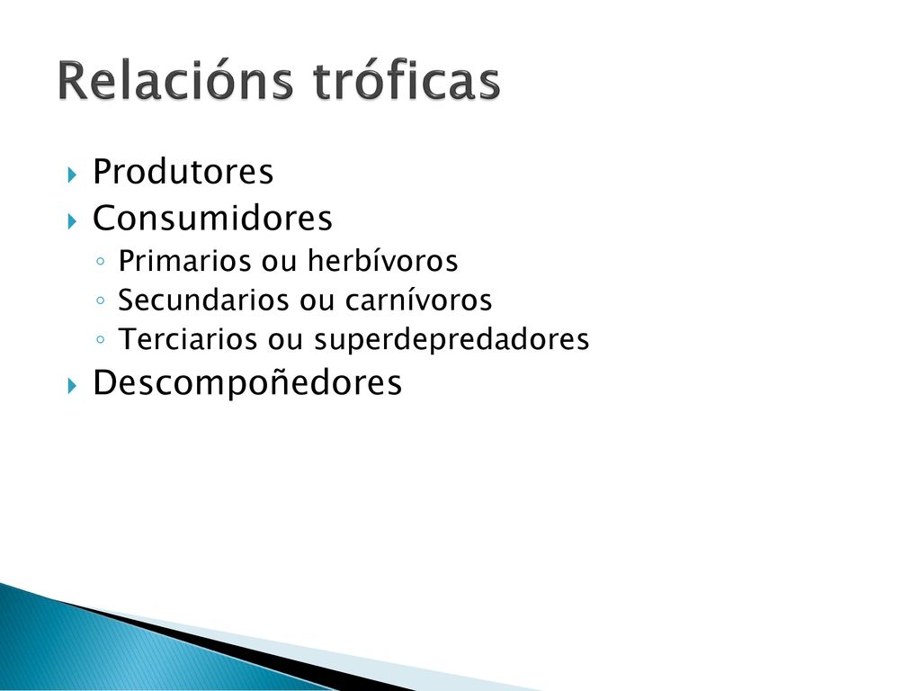 Relacións tróficas Produtores Consumidores Descompoñedores