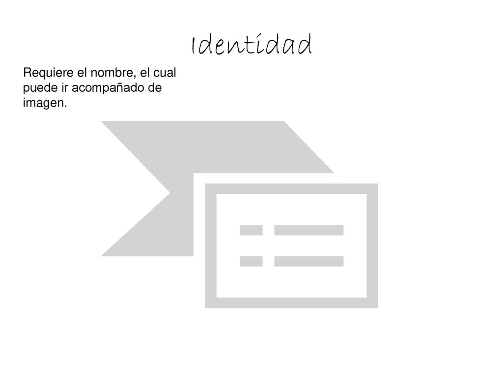 Identidad Requiere el nombre, el cual puede ir acompañado de imagen.