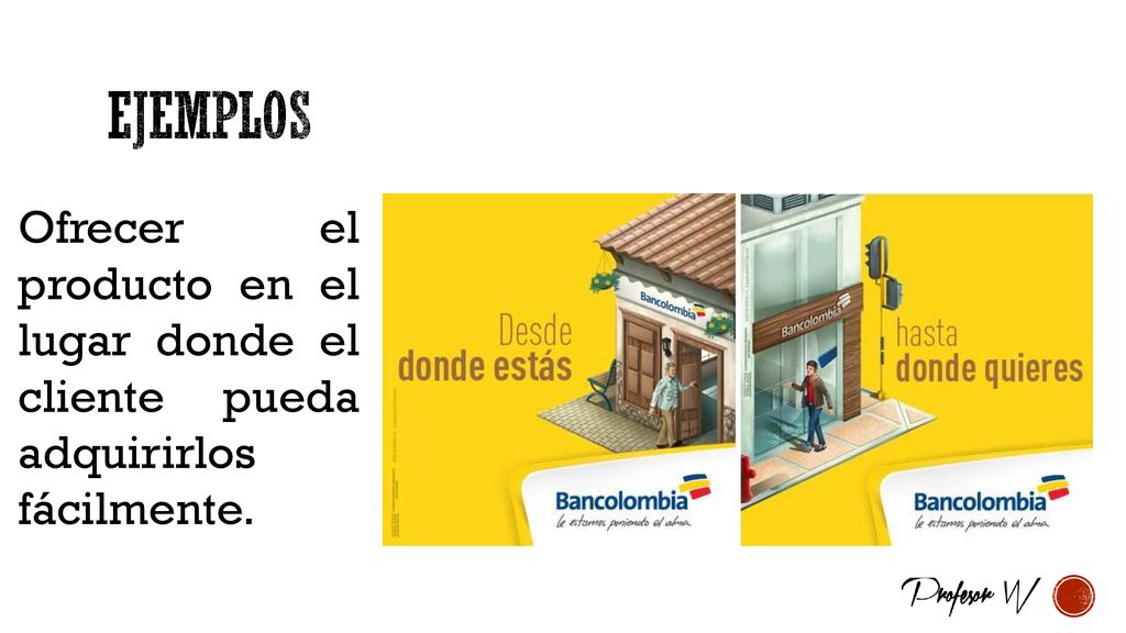 EJEMPLOS Ofrecer el producto en el lugar donde el cliente pueda adquirirlos fácilmente.