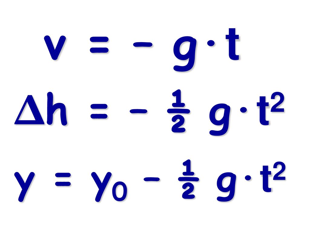 v = – g·t Δh = – ½ g·t2 y = y0 – ½ g·t2
