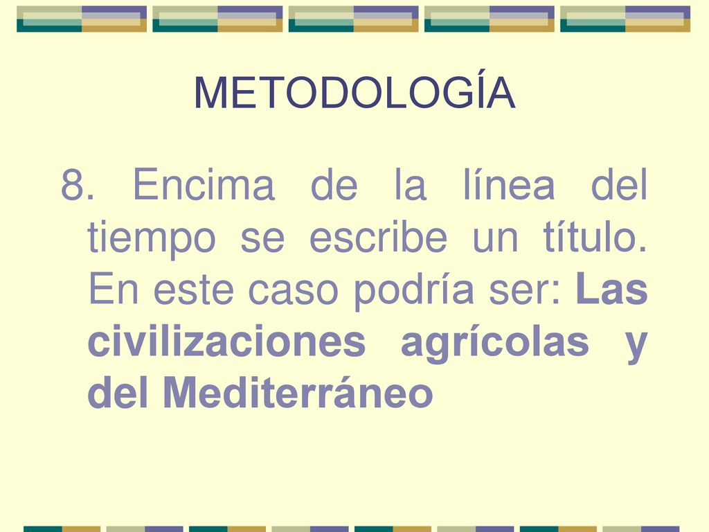 METODOLOGÍA 8. Encima de la línea del tiempo se escribe un título.