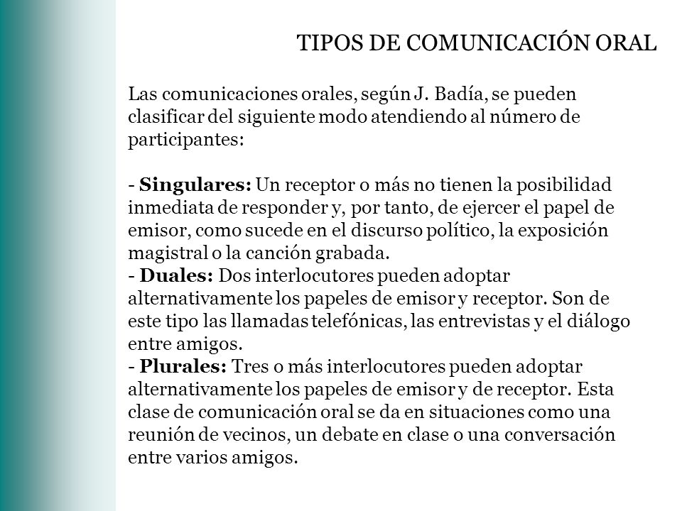 TIPOS DE COMUNICACIÓN ORAL