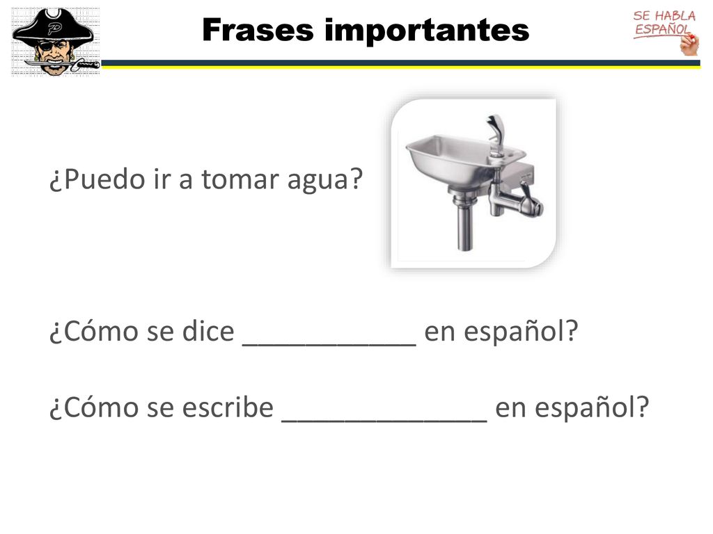 Frases importantes ¿Puedo ir a tomar agua. ¿Cómo se dice ___________ en español.