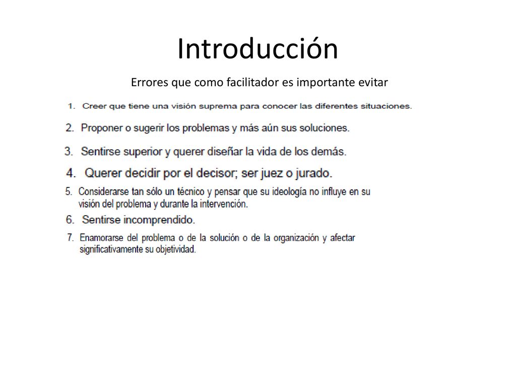 Introducción Errores que como facilitador es importante evitar