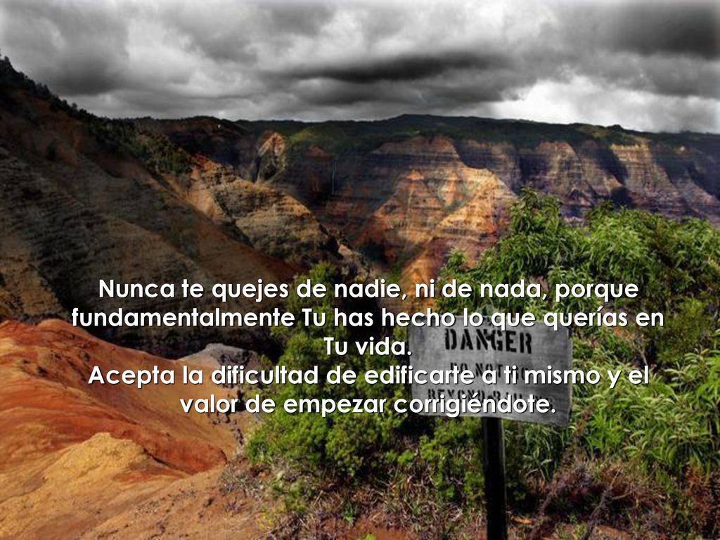 Nunca te quejes de nadie, ni de nada, porque fundamentalmente Tu has hecho lo que querías en Tu vida.