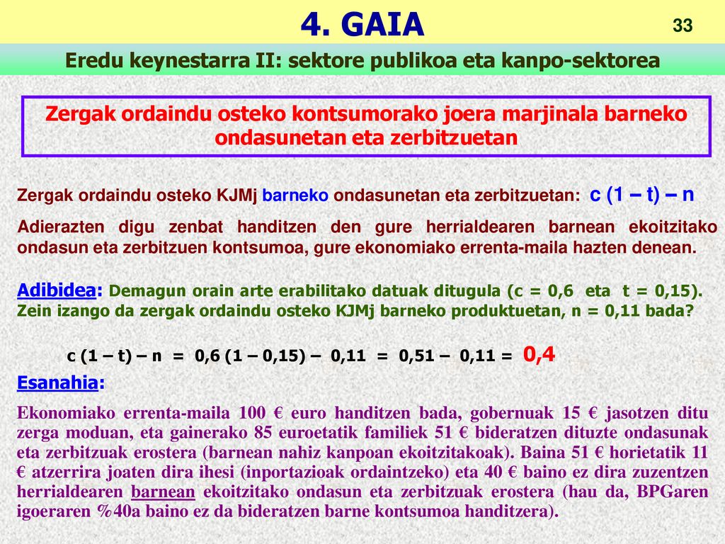Zergak ordaindu osteko kontsumorako joera marjinala barneko ondasunetan eta zerbitzuetan
