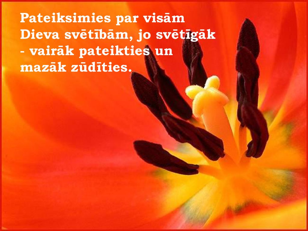 Pateiksimies par visām Dieva svētībām, jo svētīgāk - vairāk pateikties un mazāk zūdīties.