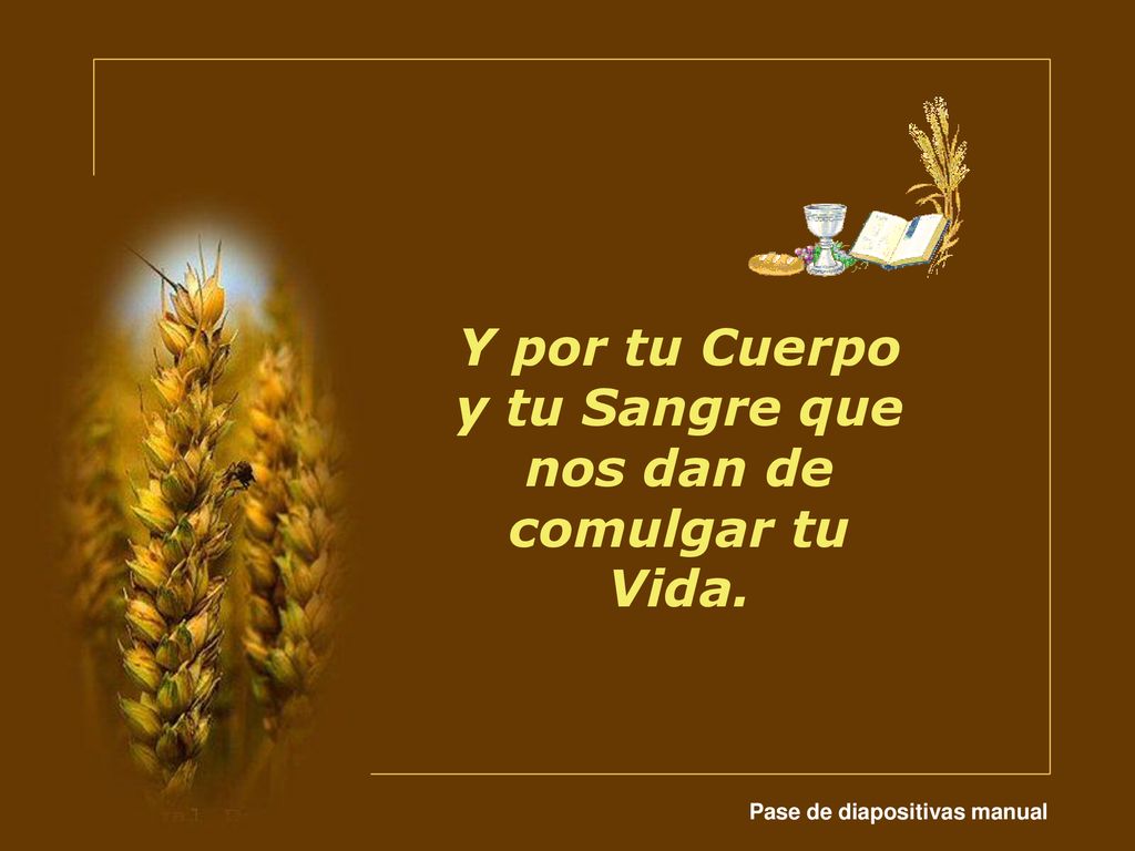 Y por tu Cuerpo y tu Sangre que nos dan de comulgar tu Vida.