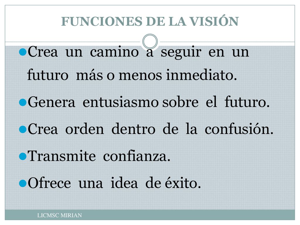 Crea un camino a seguir en un futuro más o menos inmediato.