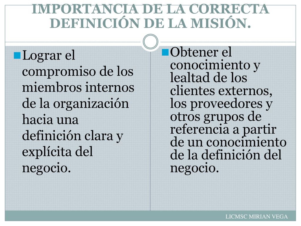 IMPORTANCIA DE LA CORRECTA DEFINICIÓN DE LA MISIÓN.