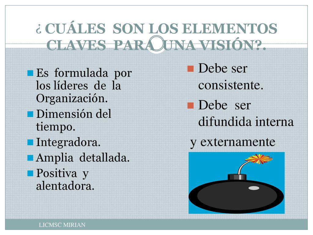 ¿ CUÁLES SON LOS ELEMENTOS CLAVES PARA UNA VISIÓN .