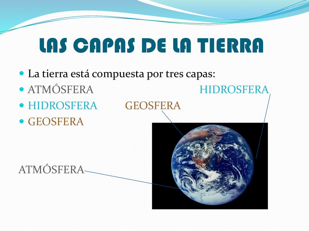 LAS CAPAS DE LA TIERRA La tierra está compuesta por tres capas: