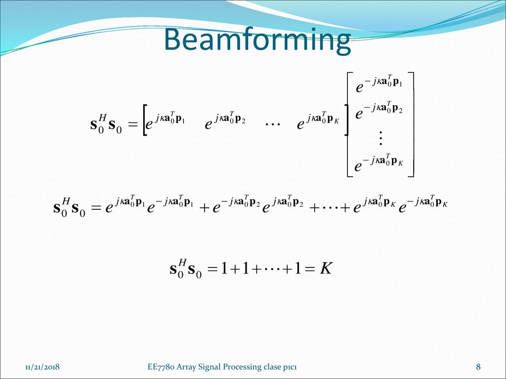 Beamforming 11/21/2018 EE7780 Array Signal Processing clase p1c1 8