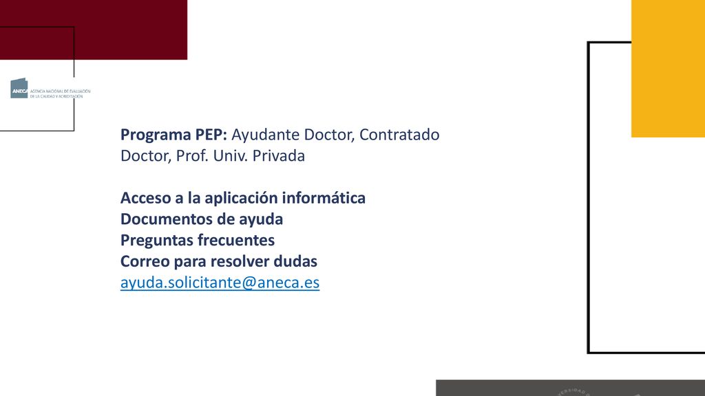 Programa PEP: Ayudante Doctor, Contratado Doctor, Prof. Univ. Privada