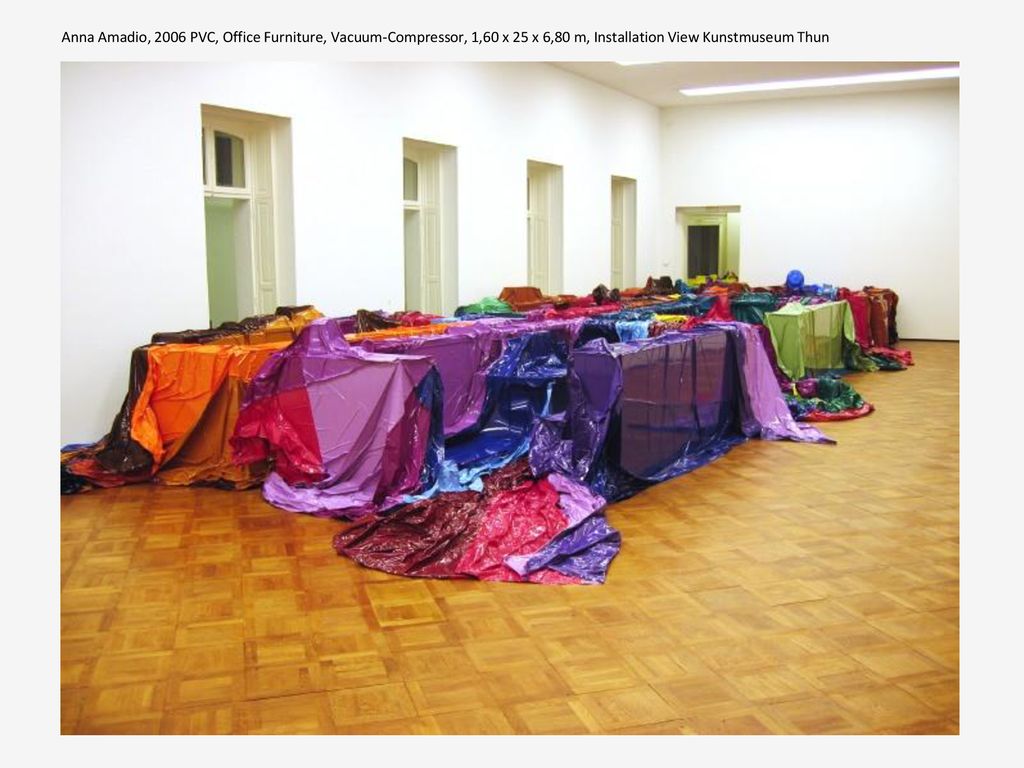 Anna Amadio, 2006 PVC, Office Furniture, Vacuum-Compressor, 1,60 x 25 x 6,80 m, Installation View Kunstmuseum Thun
