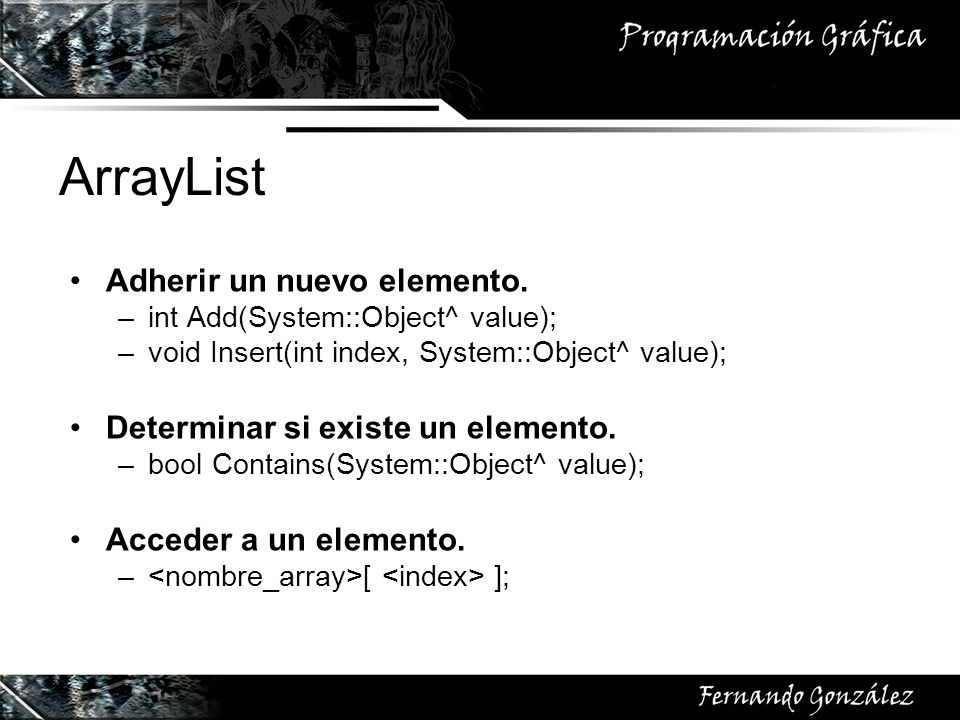 ArrayList Adherir un nuevo elemento. Determinar si existe un elemento.