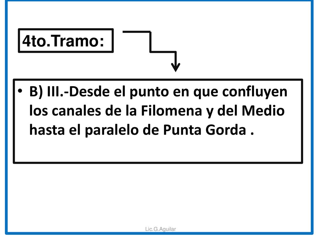 4to.Tramo: B) III.-Desde el punto en que confluyen los canales de la Filomena y del Medio hasta el paralelo de Punta Gorda .