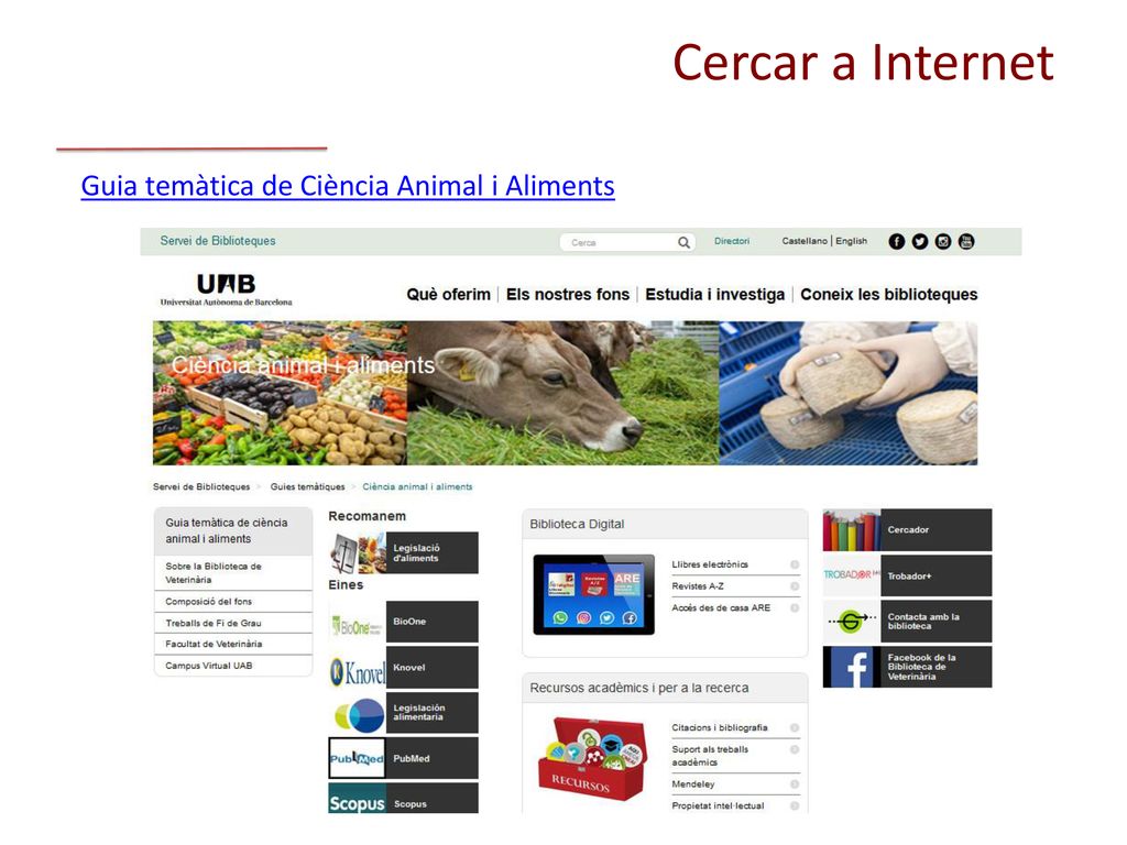 Cercar a Internet Guia temàtica de Ciència Animal i Aliments