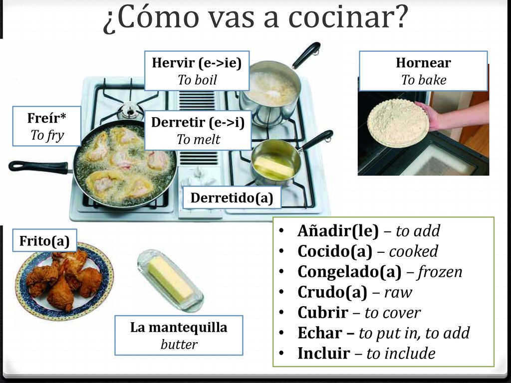 ¿Cómo vas a cocinar Añadir(le) – to add Cocido(a) – cooked