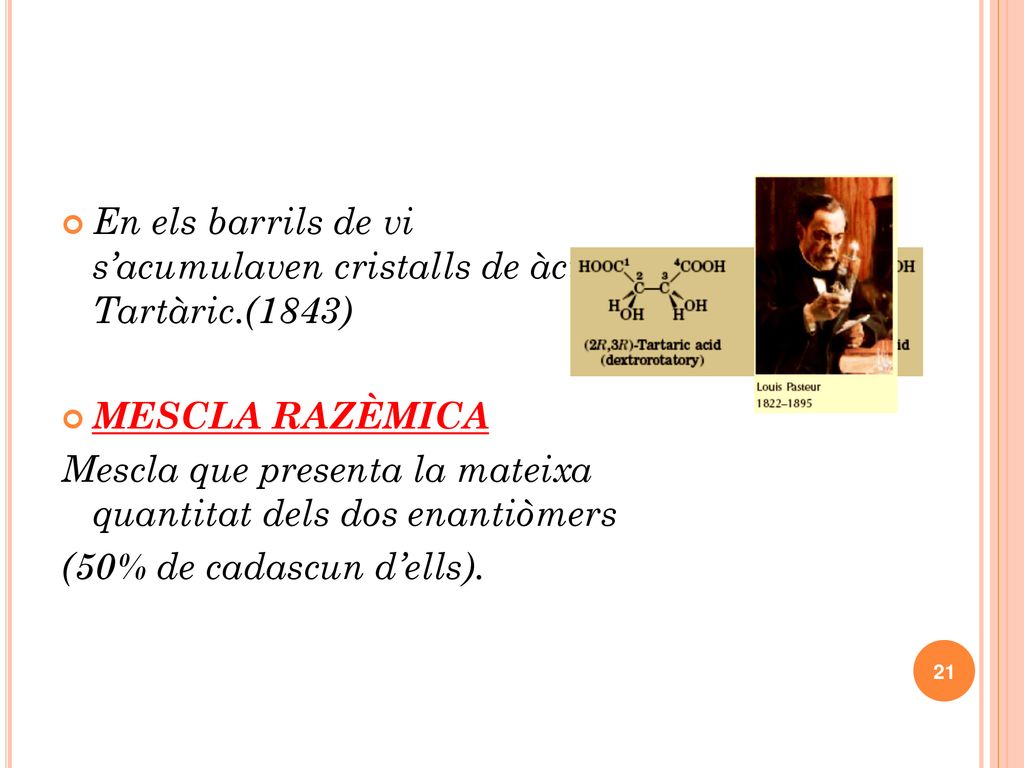 En els barrils de vi s’acumulaven cristalls de àcid Tartàric.(1843)