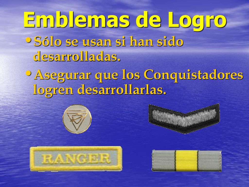 Emblemas de Logro Sólo se usan si han sido desarrolladas.