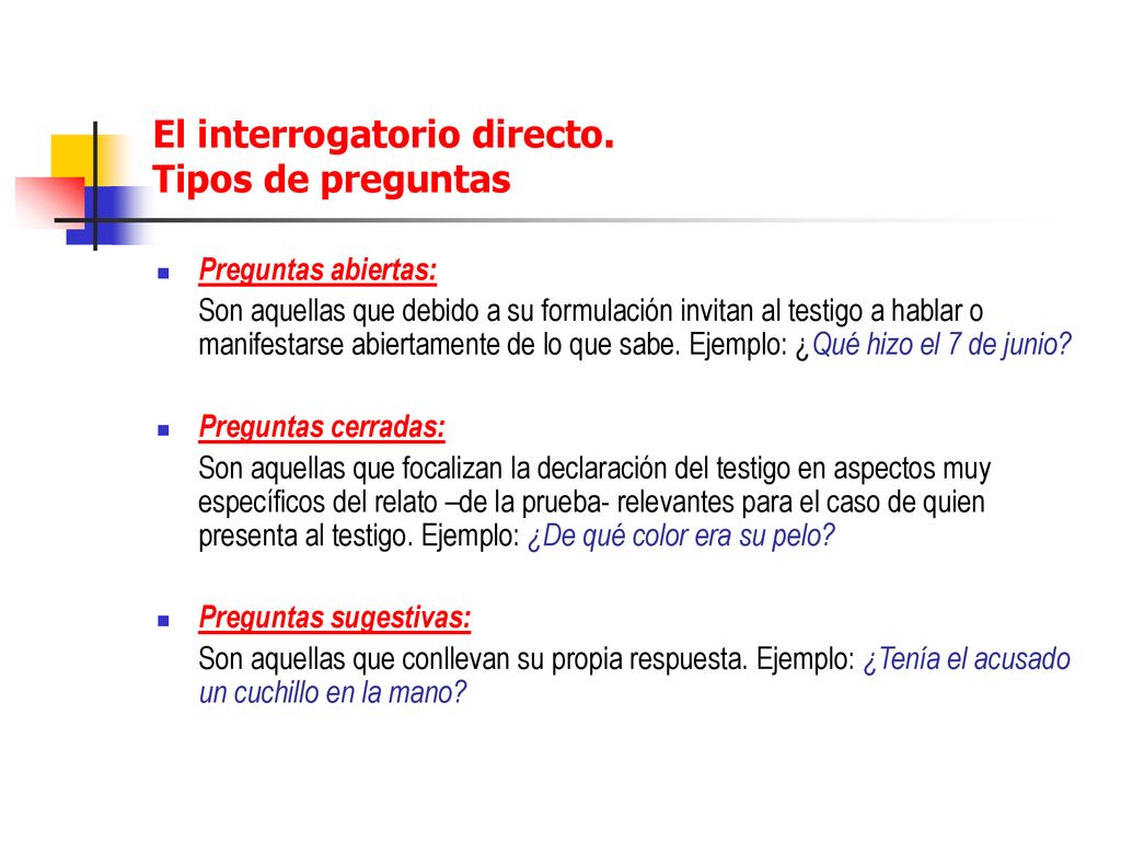 El interrogatorio directo. Tipos de preguntas