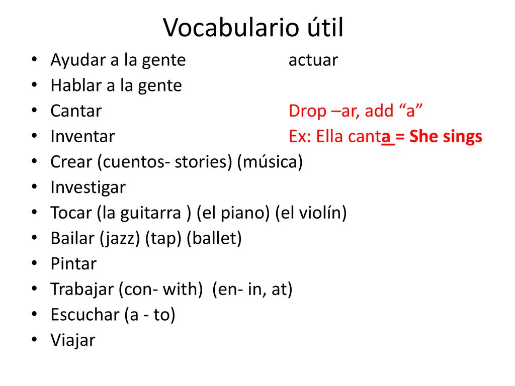 Vocabulario útil Ayudar a la gente actuar Hablar a la gente