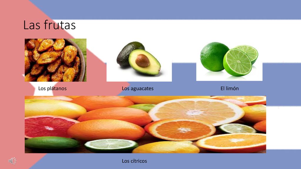 Las frutas Los plátanos Los aguacates El limón Los cítricos