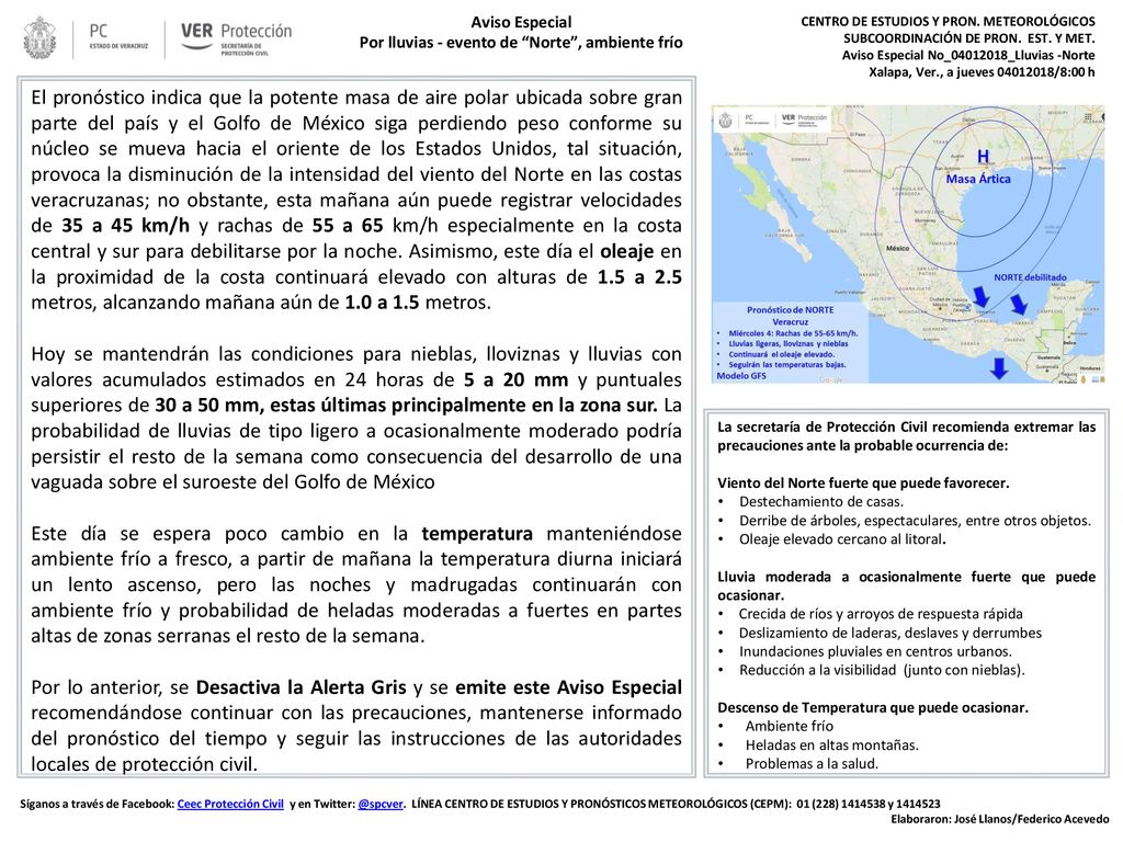 Por lluvias - evento de Norte , ambiente frío