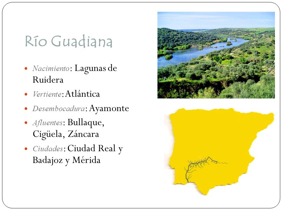 Río Guadiana Nacimiento: Lagunas de Ruidera Vertiente: Atlántica
