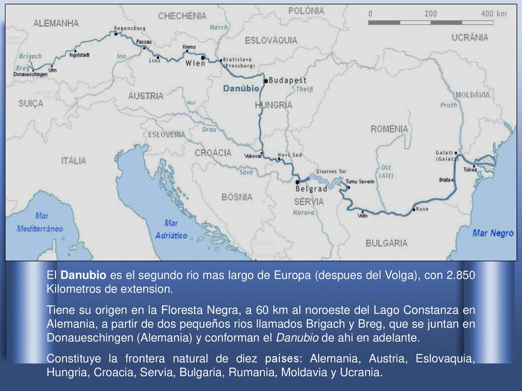 El Danubio es el segundo rio mas largo de Europa (despues del Volga), con Kilometros de extension.