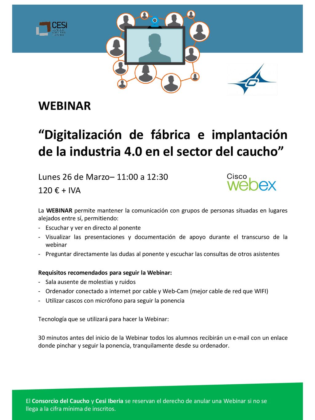 WEBINAR Digitalización de fábrica e implantación de la industria 4.0 en el sector del caucho Lunes 26 de Marzo– 11:00 a 12:30.