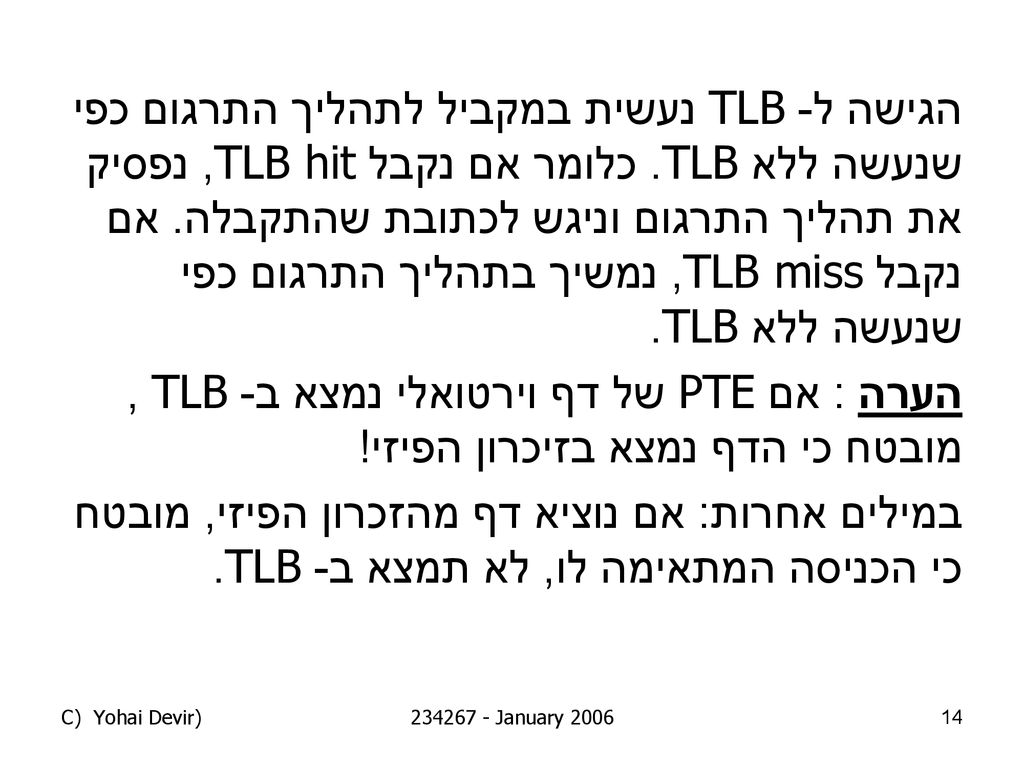 הגישה ל- TLB נעשית במקביל לתהליך התרגום כפי שנעשה ללא TLB