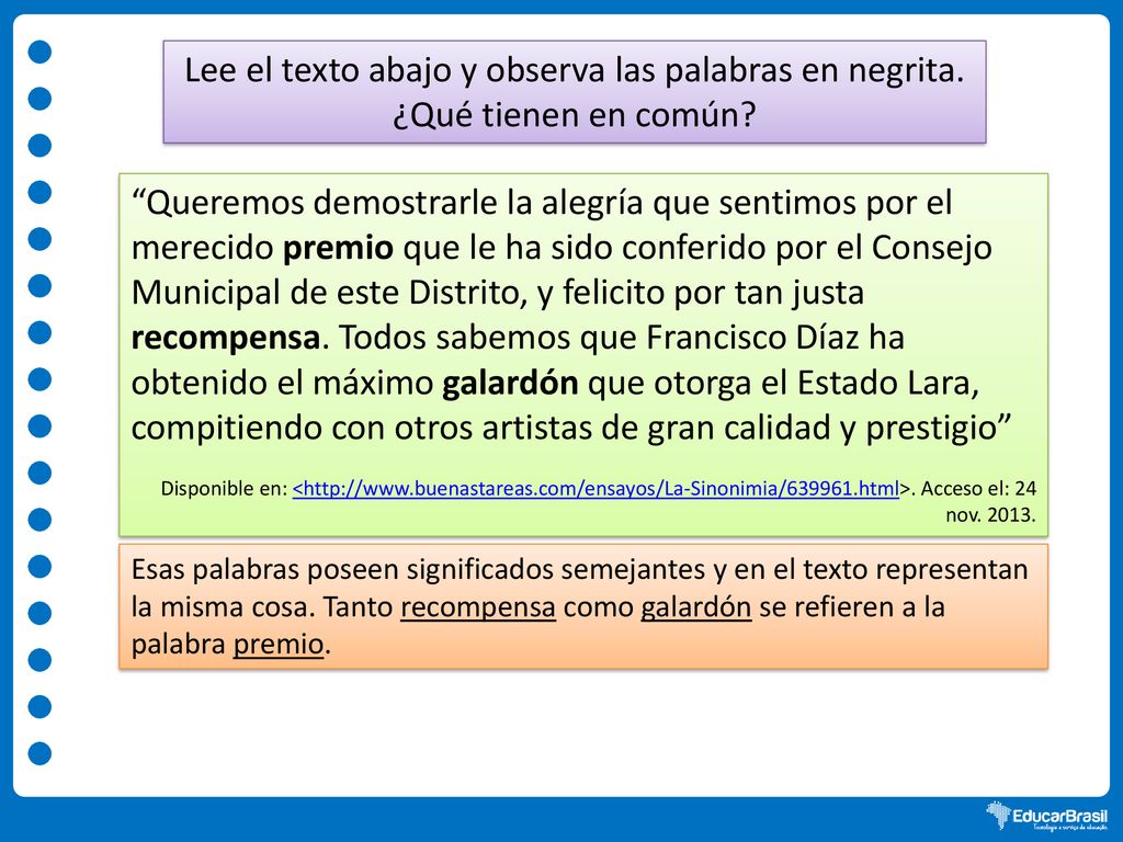 Lee el texto abajo y observa las palabras en negrita