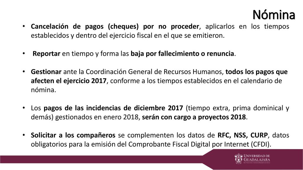Nómina Cancelación de pagos (cheques) por no proceder, aplicarlos en los tiempos establecidos y dentro del ejercicio fiscal en el que se emitieron.