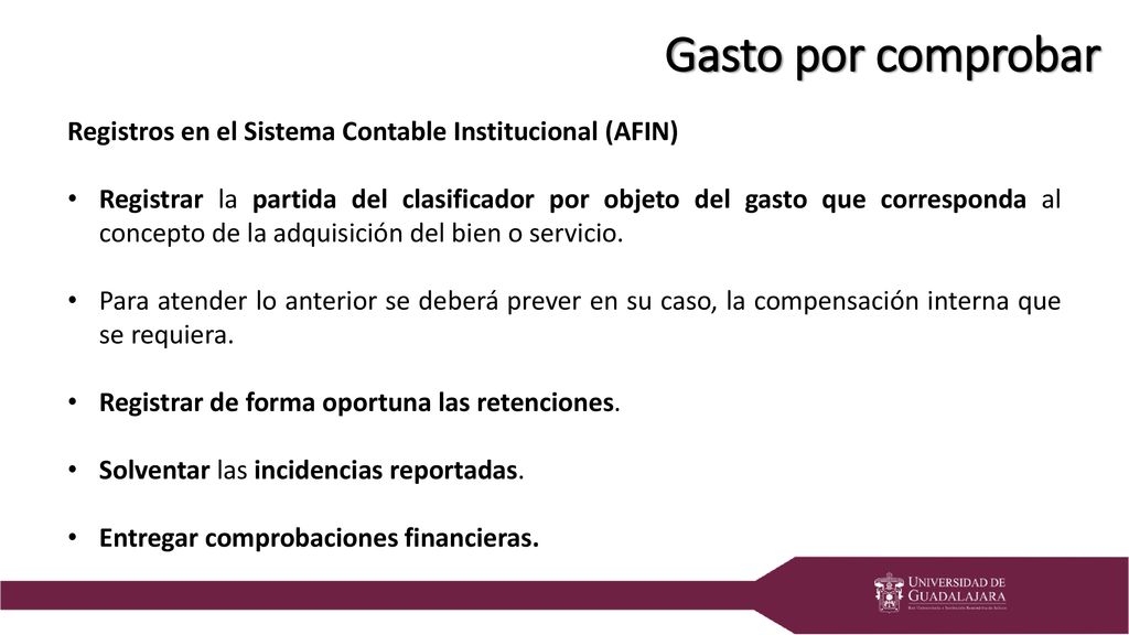 Gasto por comprobar Registros en el Sistema Contable Institucional (AFIN)