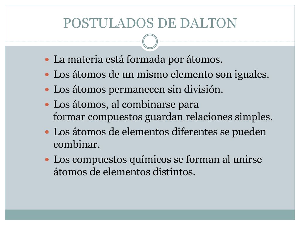 POSTULADOS DE DALTON La materia está formada por átomos.