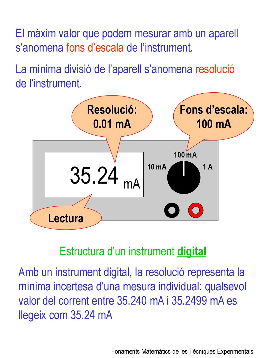 El màxim valor que podem mesurar amb un aparell s’anomena fons d’escala de l’instrument.