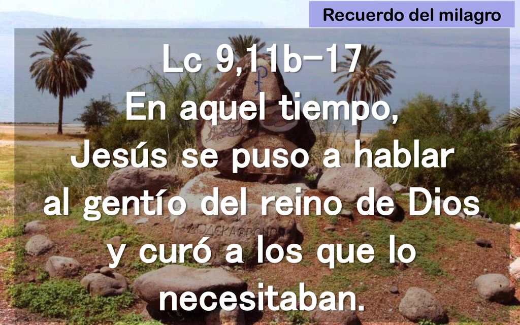 Recuerdo del milagro Lc 9,11b-17 En aquel tiempo, Jesús se puso a hablar al gentío del reino de Dios y curó a los que lo necesitaban.