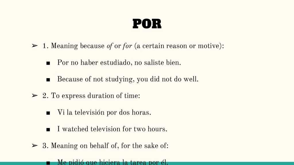 POR 1. Meaning because of or for (a certain reason or motive):
