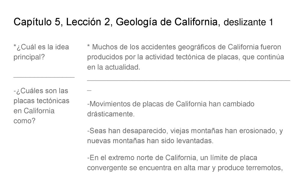 Capítulo 5, Lección 2, Geología de California, deslizante 1